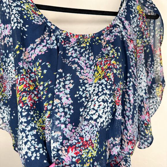 ModCloth Fiore Your Entertainment Flora Navy Blue Floral Cold Shoulder Dress Lg - Picture 4 of 16